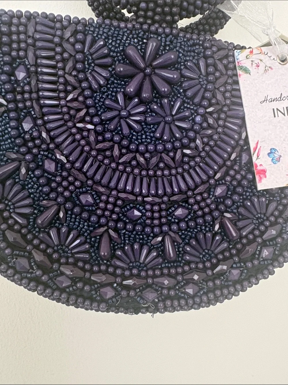 Handcrafted Beaded Navy Wristlet Clutch - India